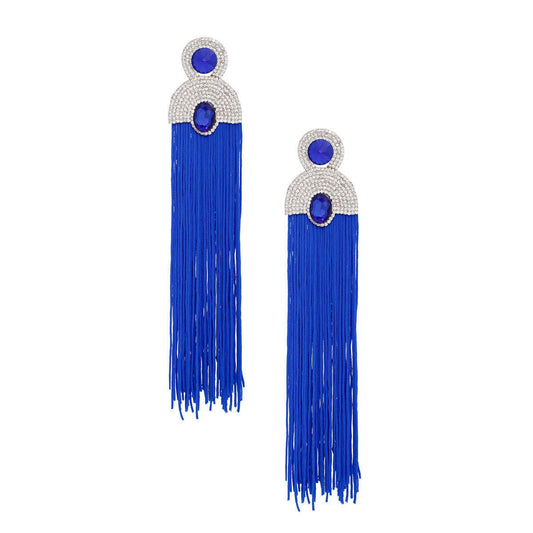 Style Staple Blue Fringe Statement Earrings for Glamour