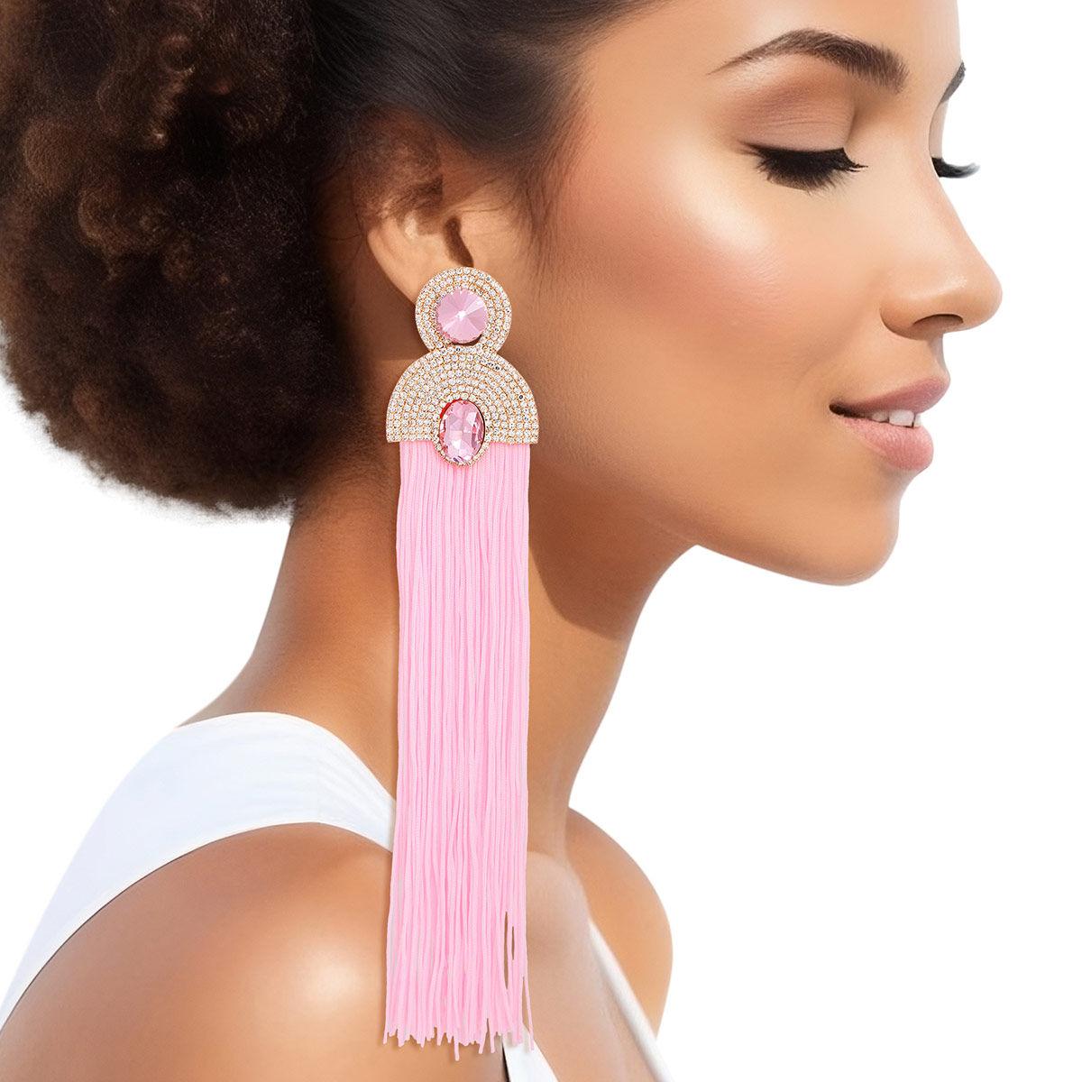 Style Staple Pink Fringe Statement Earrings for Glamour