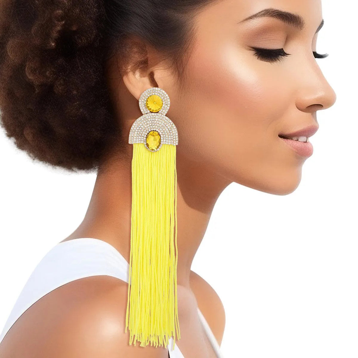 Style Staple Yellow Fringe Statement Earrings for Glamour