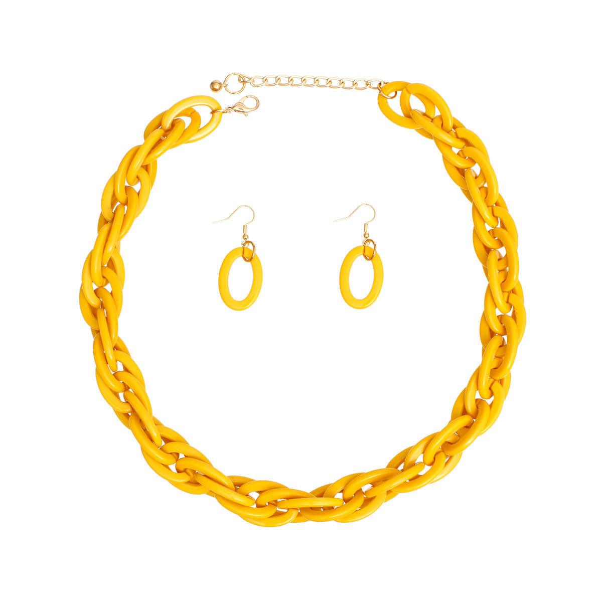 Stylish Acrylic Yellow Chain Necklace, Earrings - Metal Fastening