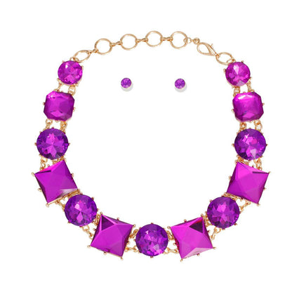 Stylish & Affordable: Dark Purple Collar Necklace and Stud Earring Set