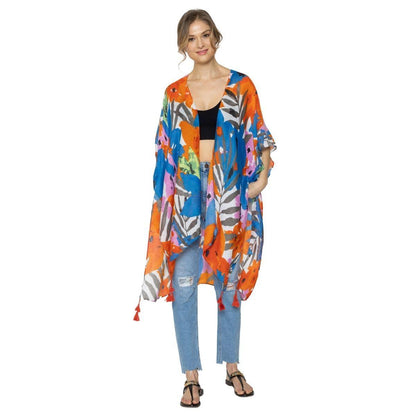 Stylish and Comfortable Blue/Multi Kimono with Tassels