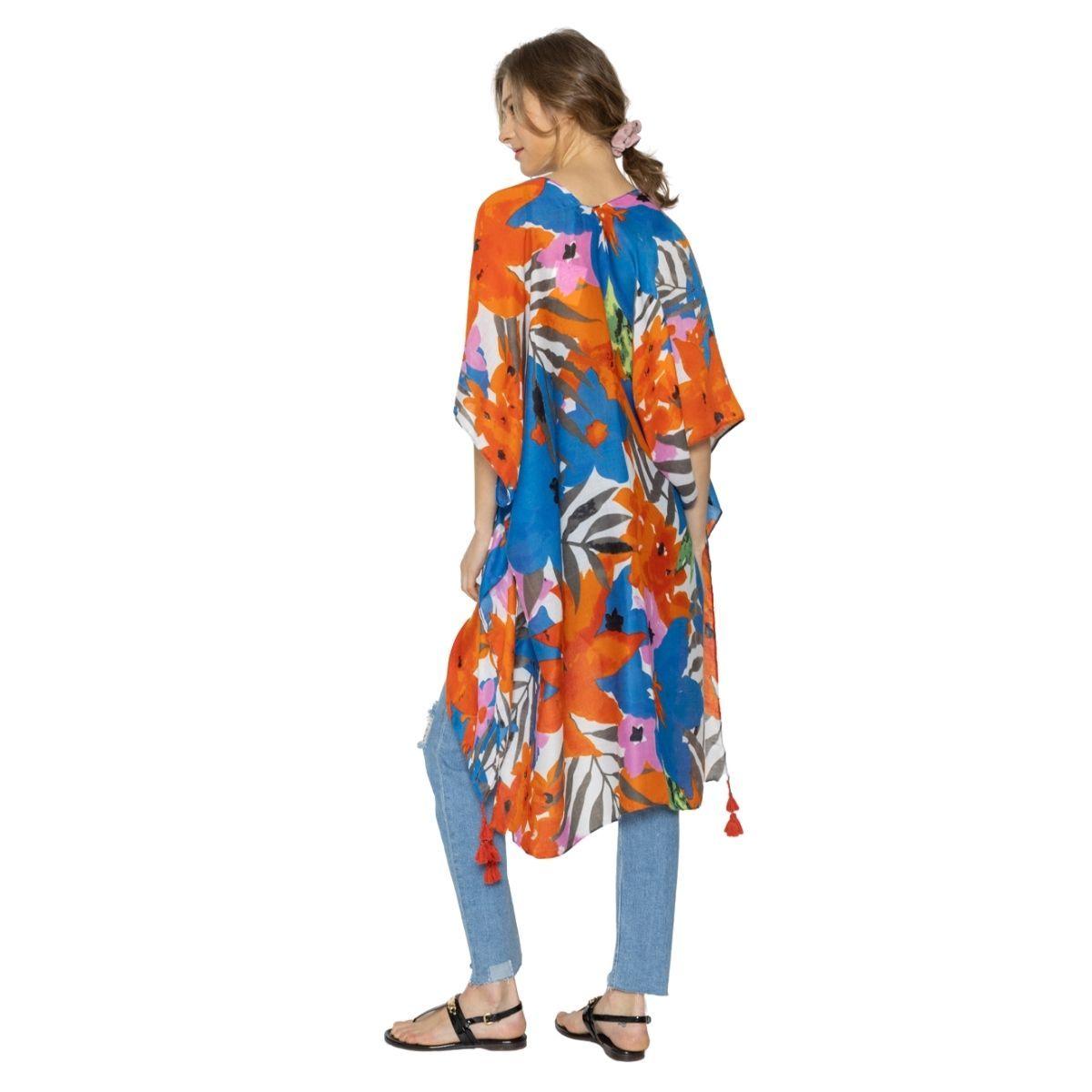 Stylish and Comfortable Blue/Multi Kimono with Tassels