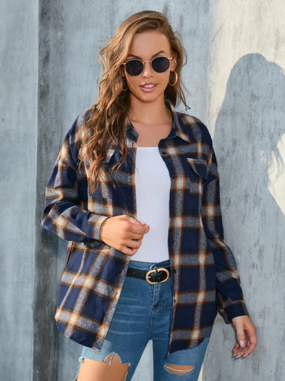 Stylish Casual Women's Plaid Print Shirt