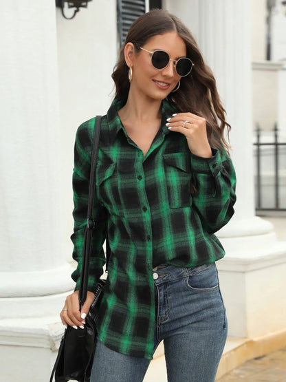 Stylish Casual Women's Plaid Print Shirt