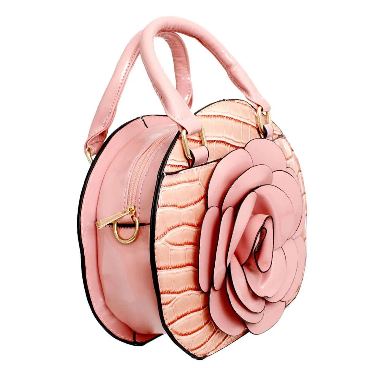 Stylish Pink Dimensional Flower Handbag with Top Handles