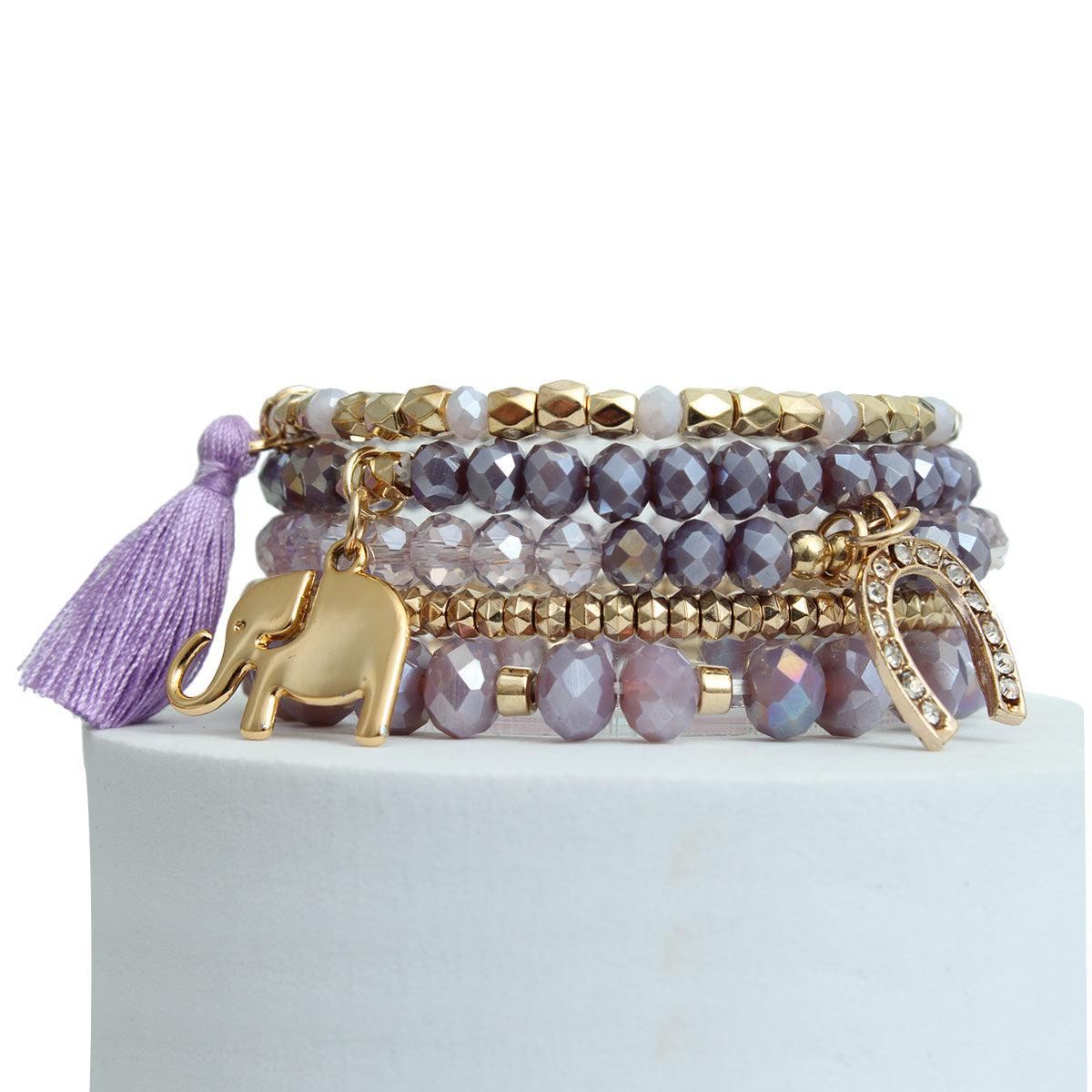 Stylish Purple & Gold Beaded Bracelets + Charms: Must-Have Accessories