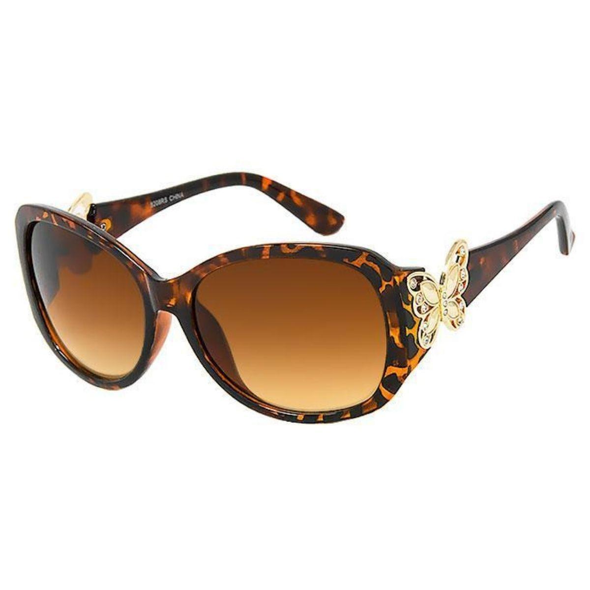 Stylish Round Faux Tortoiseshell Sunglasses for Women Butterfly Detail