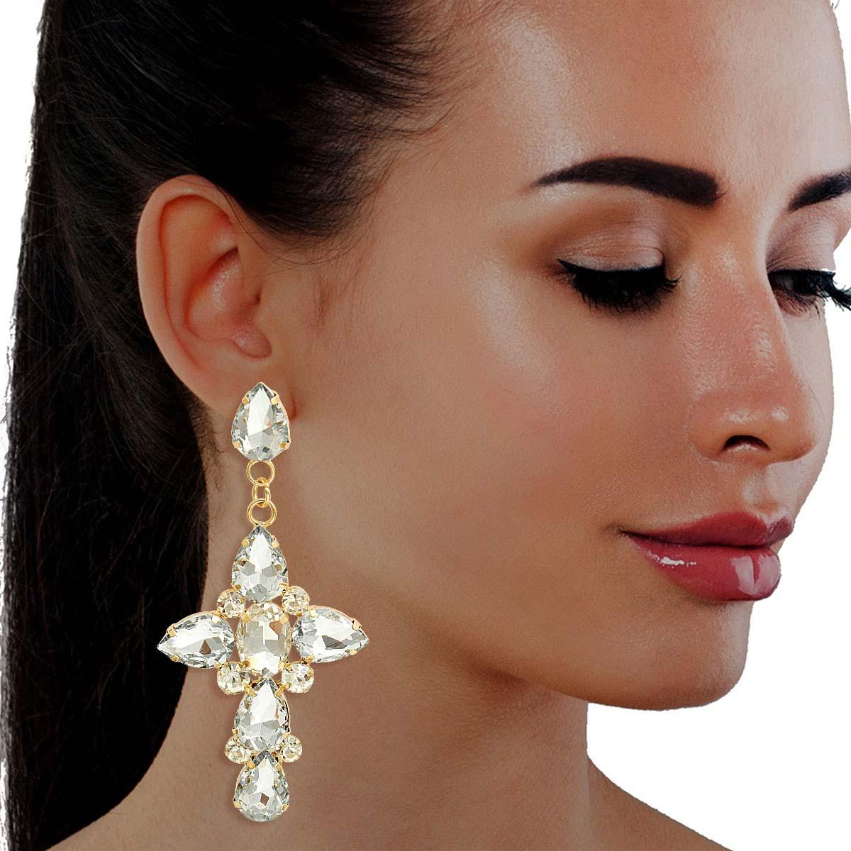 Stylish Women's Gold-tone Cross Earrings: Religious Fashion Favorites