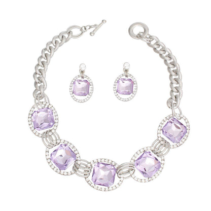 Textured Silver Necklace Set w/ Lavender Accents - The Perfect Accessory!