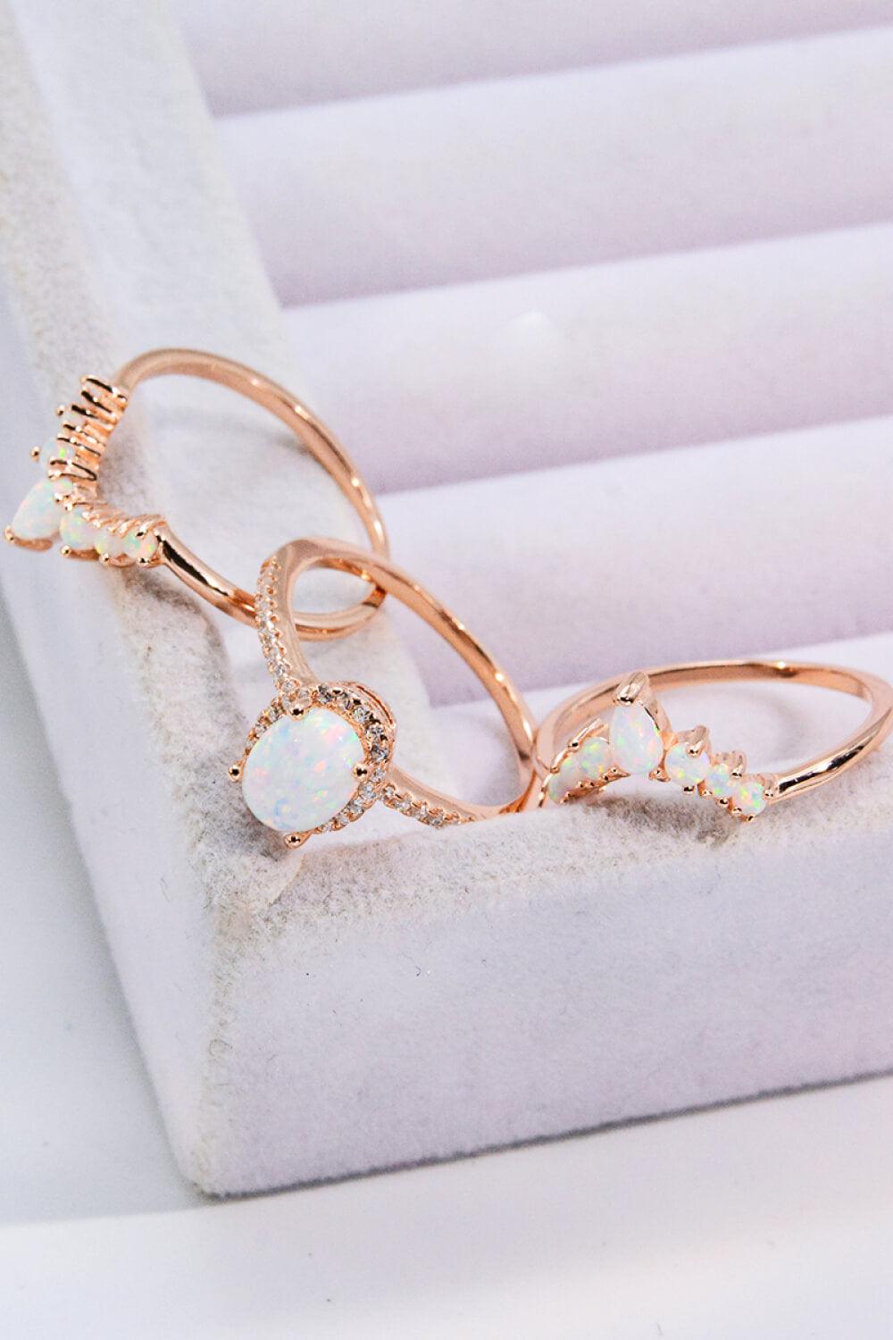 Three-Piece Ring Set with Opal and Zircon