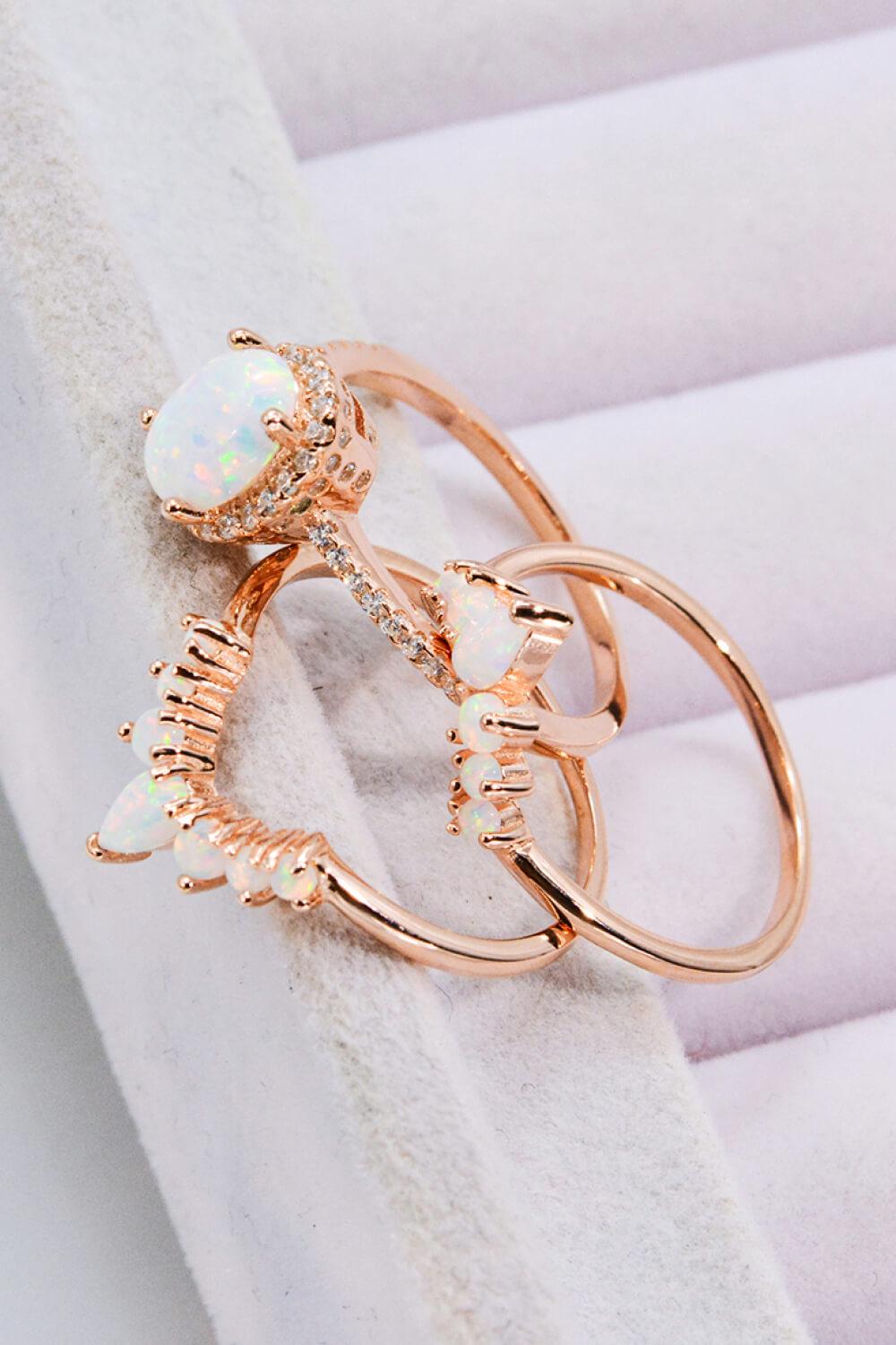 Three-Piece Ring Set with Opal and Zircon