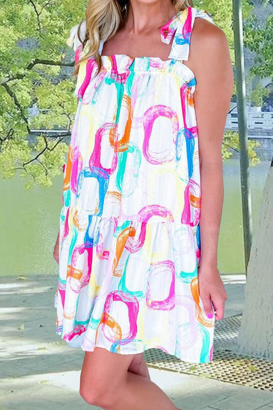 Tied Printed Sleeveless Mini Dress