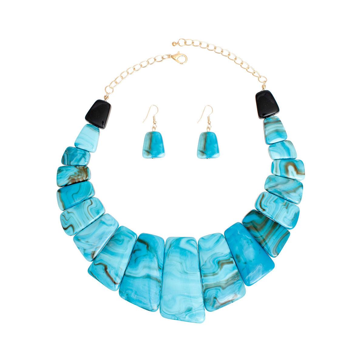 Turquoise Trapezoid Necklace & Earrings Set - Stylish Fashion Jewelry