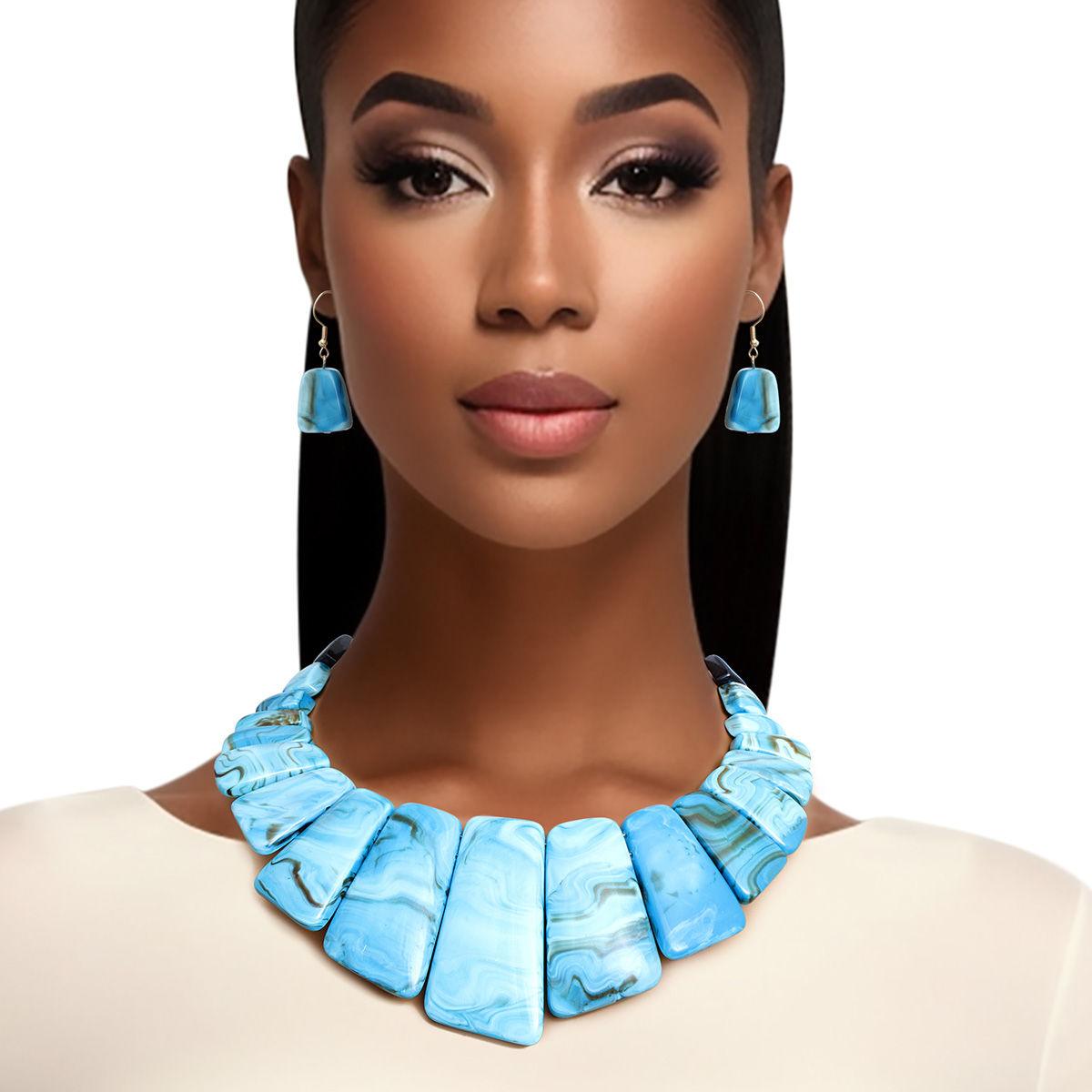 Turquoise Trapezoid Necklace & Earrings Set - Stylish Fashion Jewelry