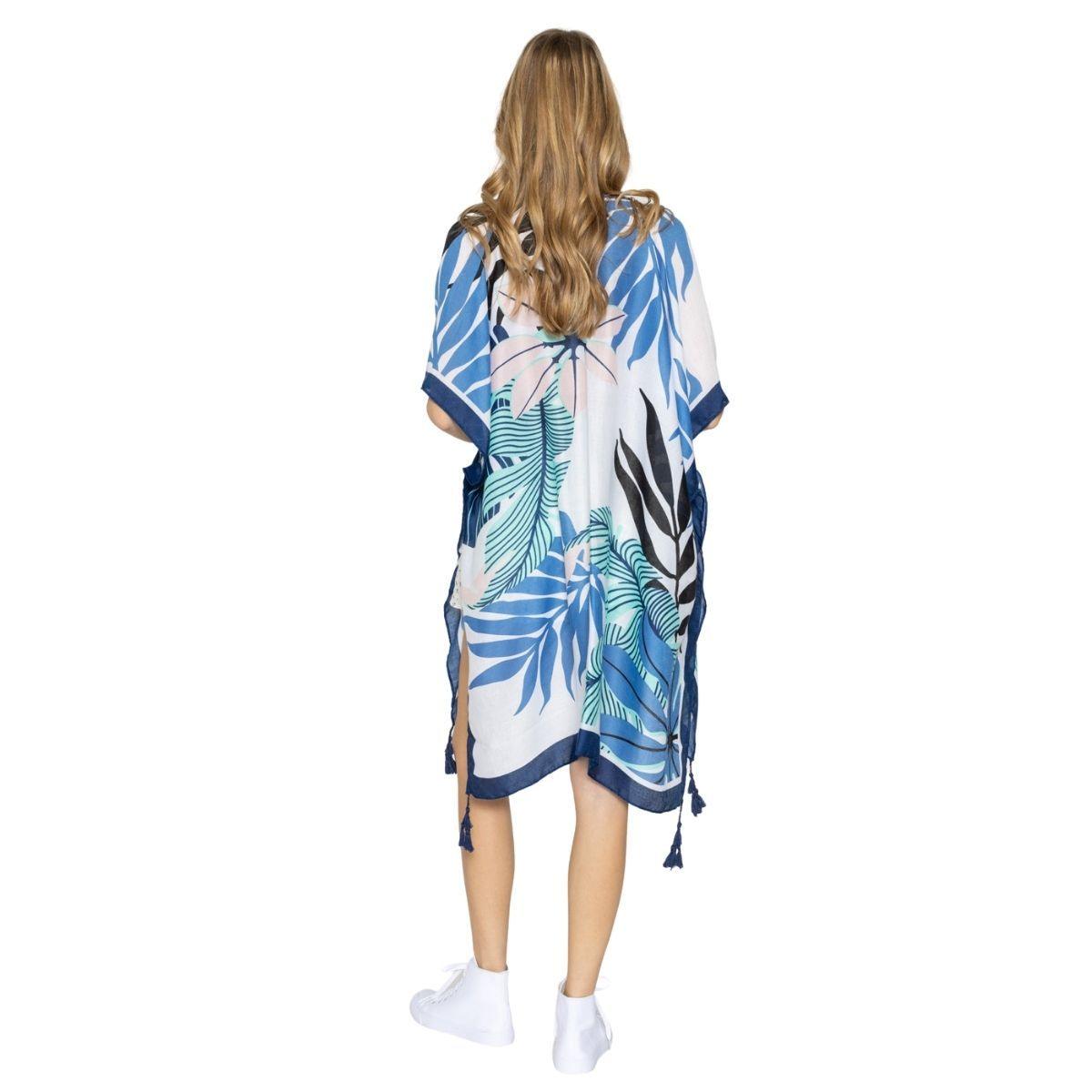 Upgrade Your Style with Our Blue Palms Kimono Coverup Top