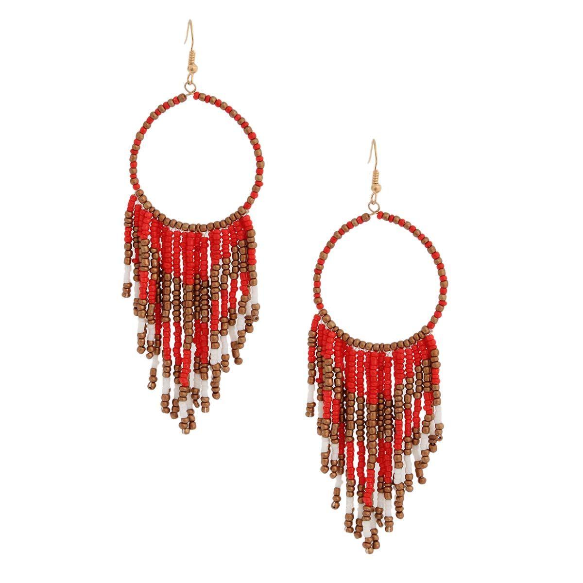 Upgrade Your Style with Stunning Red & Gold Bead Fringe Earrings