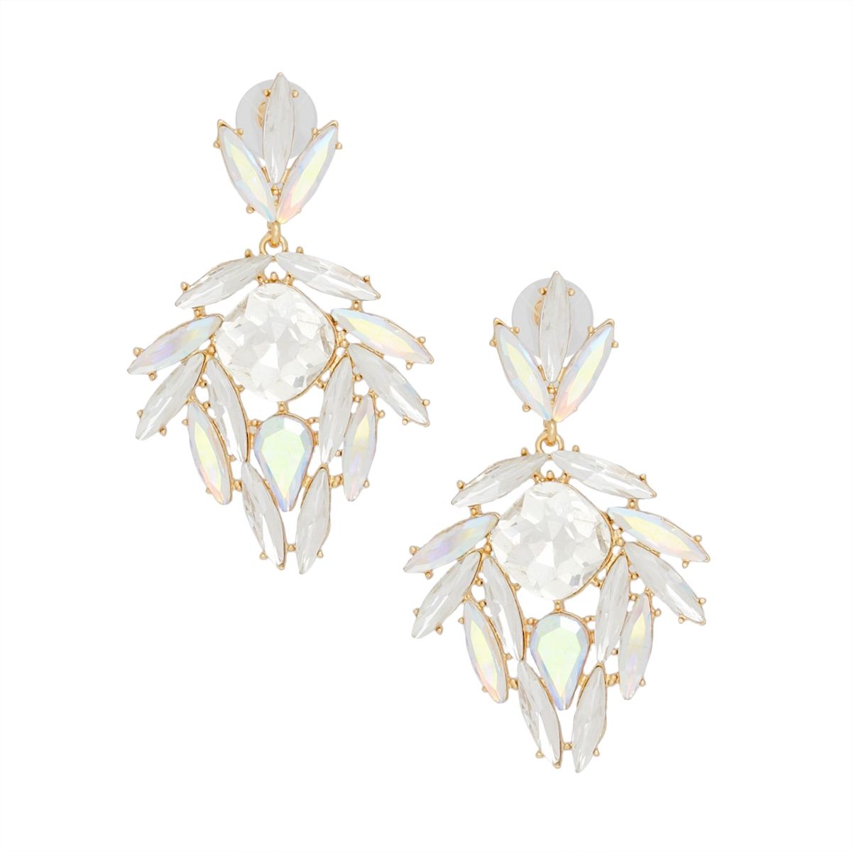 Aurora Borealis Crystal Drop Earrings Gold Tone Marquise Statement