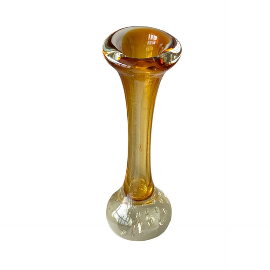 Vintage Amber and Clear Glass Vase: Mid-Century Modern Home Decor