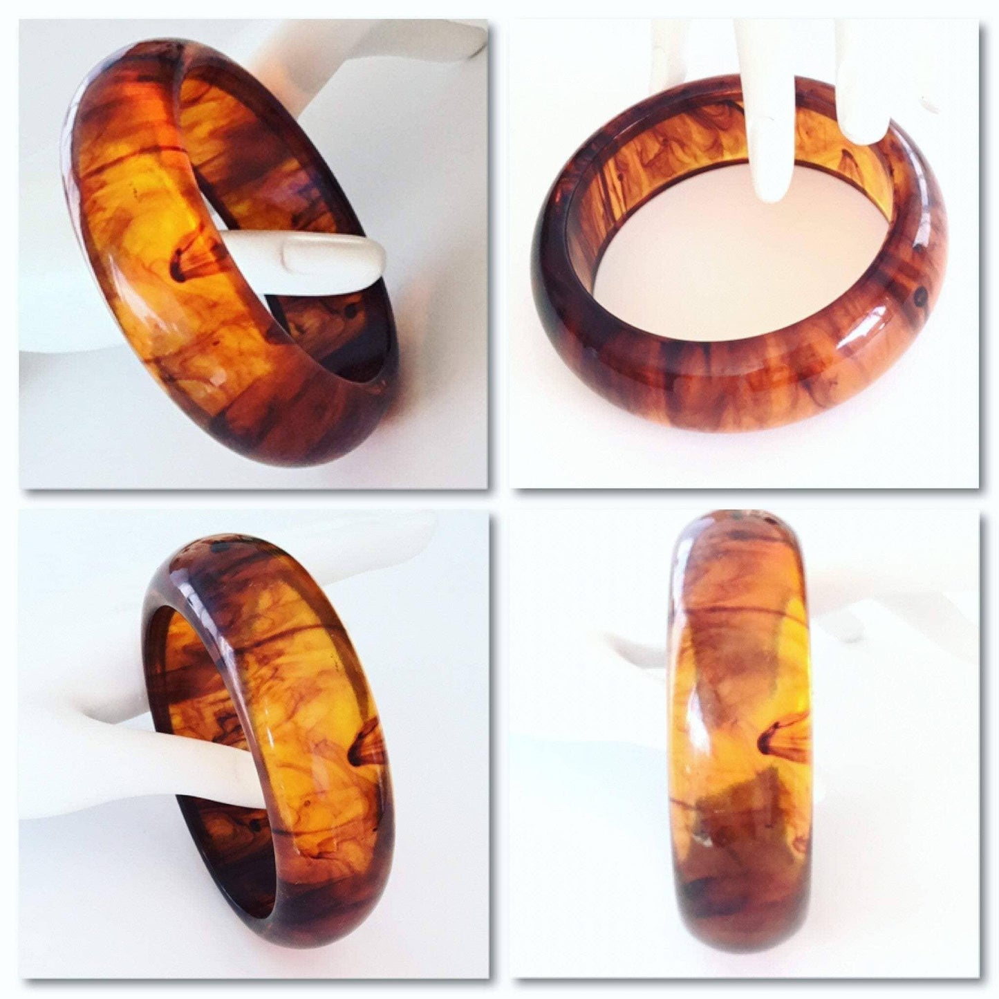 Vintage bakelite chunky domed thick wall rootbeer swirl bangle