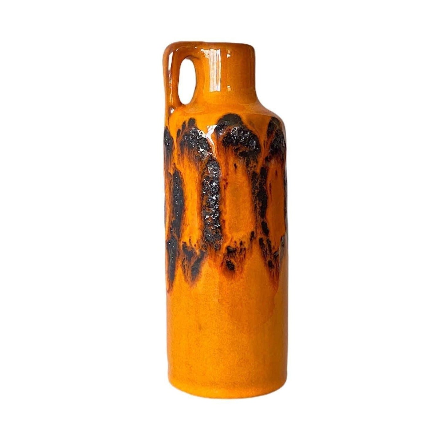 Vintage Ceramic Jug Vase Orange with Black Fat Lava