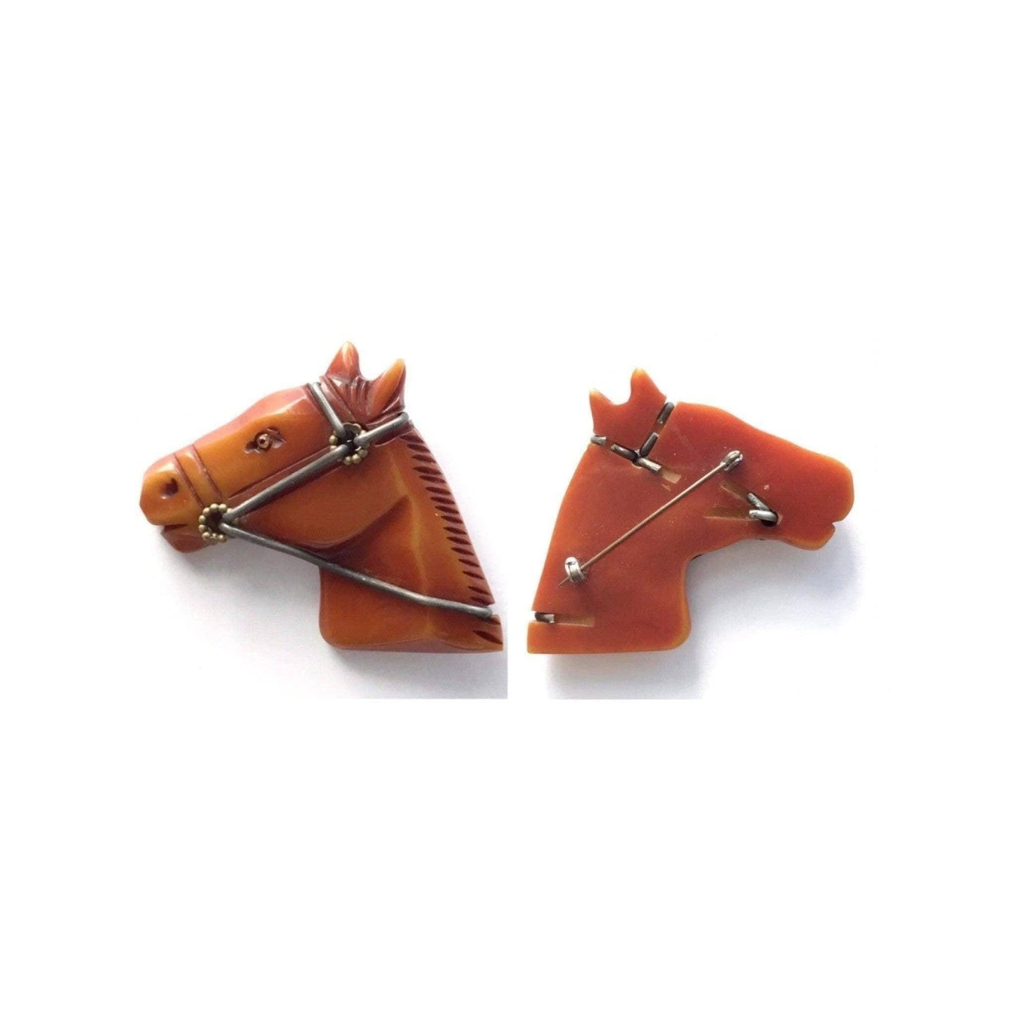 Vintage collectible brown bakelite horse figural brooch