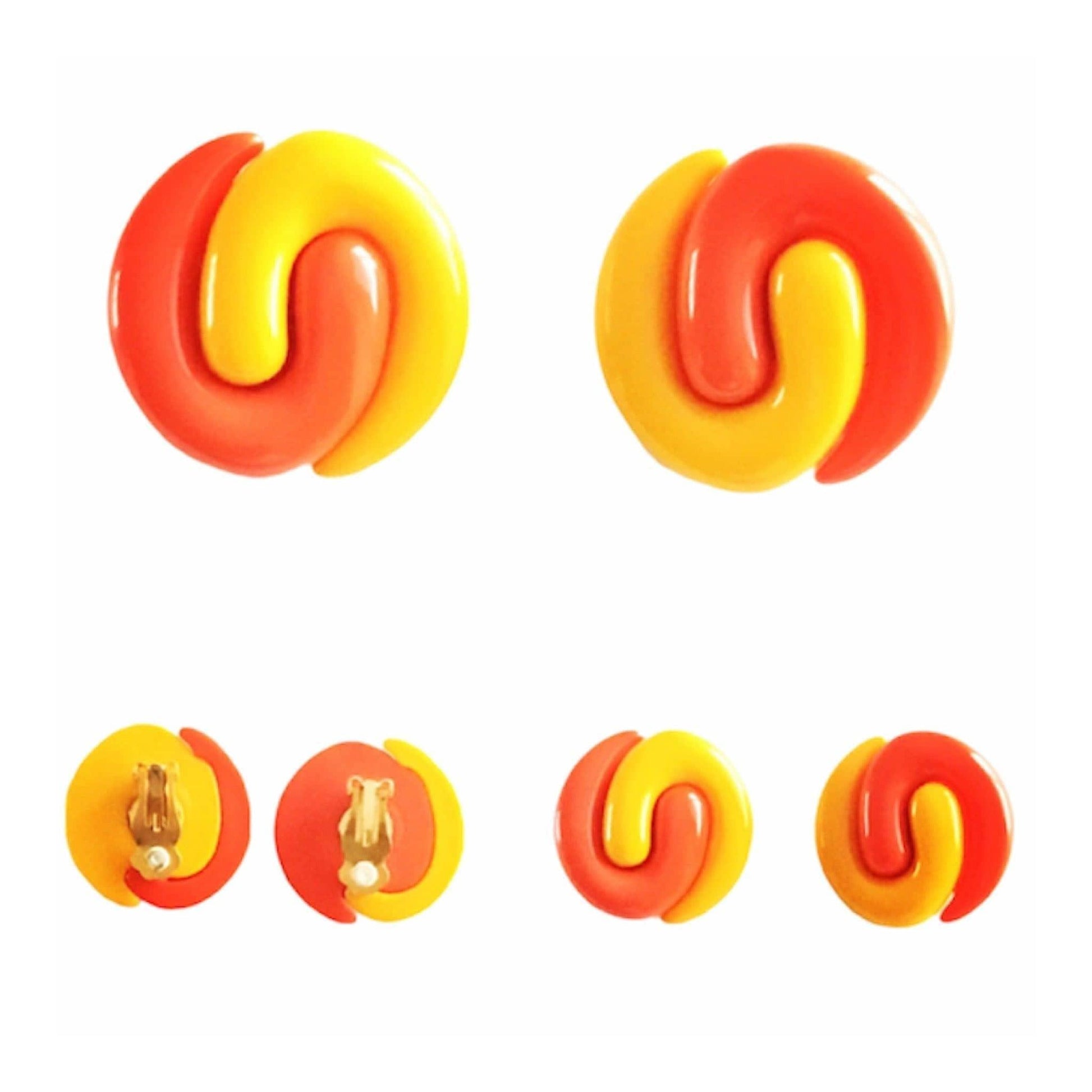 Vintage Colorful orange and yellow plastic swirl earrings