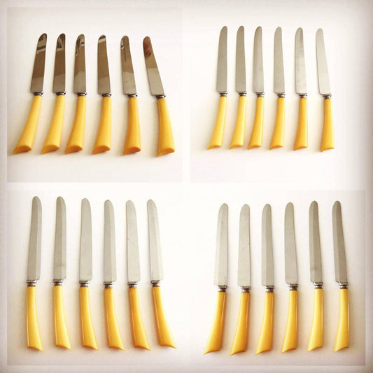 Vintage cream corn color bakelite kitchenware knife set