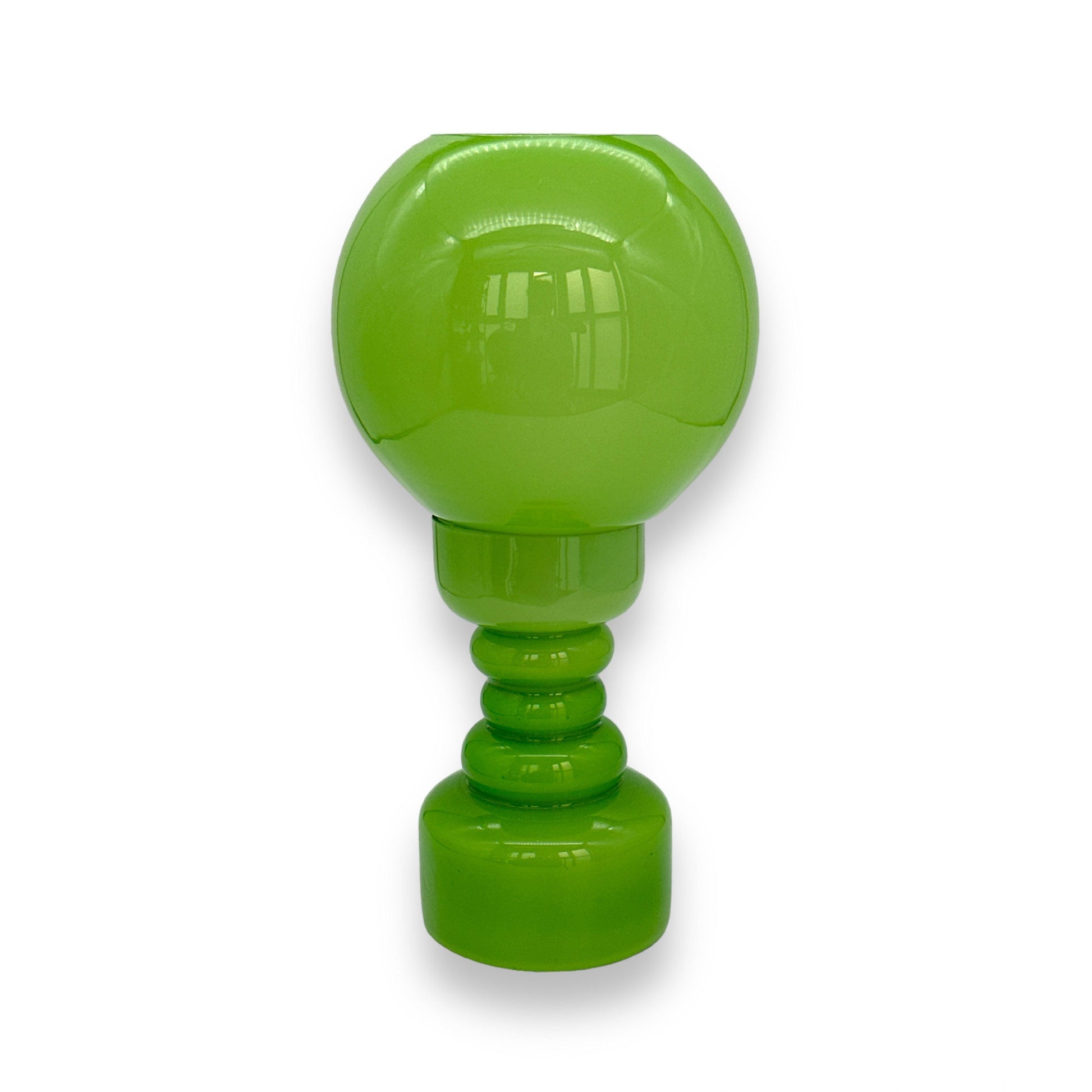 Vintage Empoli Glass Green Cased Hooped Votive Candle Holder Lamp