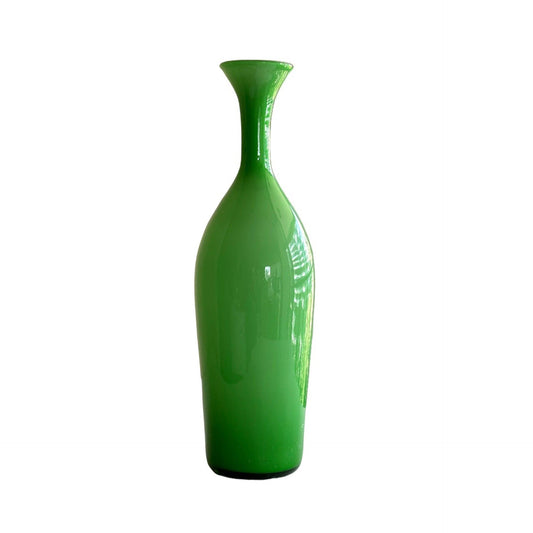 Vintage Empoli Green Cased Glass Vase | Hand-Blown Mid-Century Modern Scandinavian Style