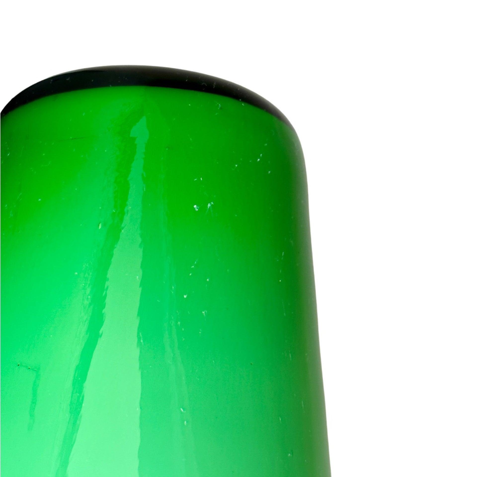 Vintage Empoli Green Cased Glass Vase | Hand-Blown Mid-Century Modern Scandinavian Style