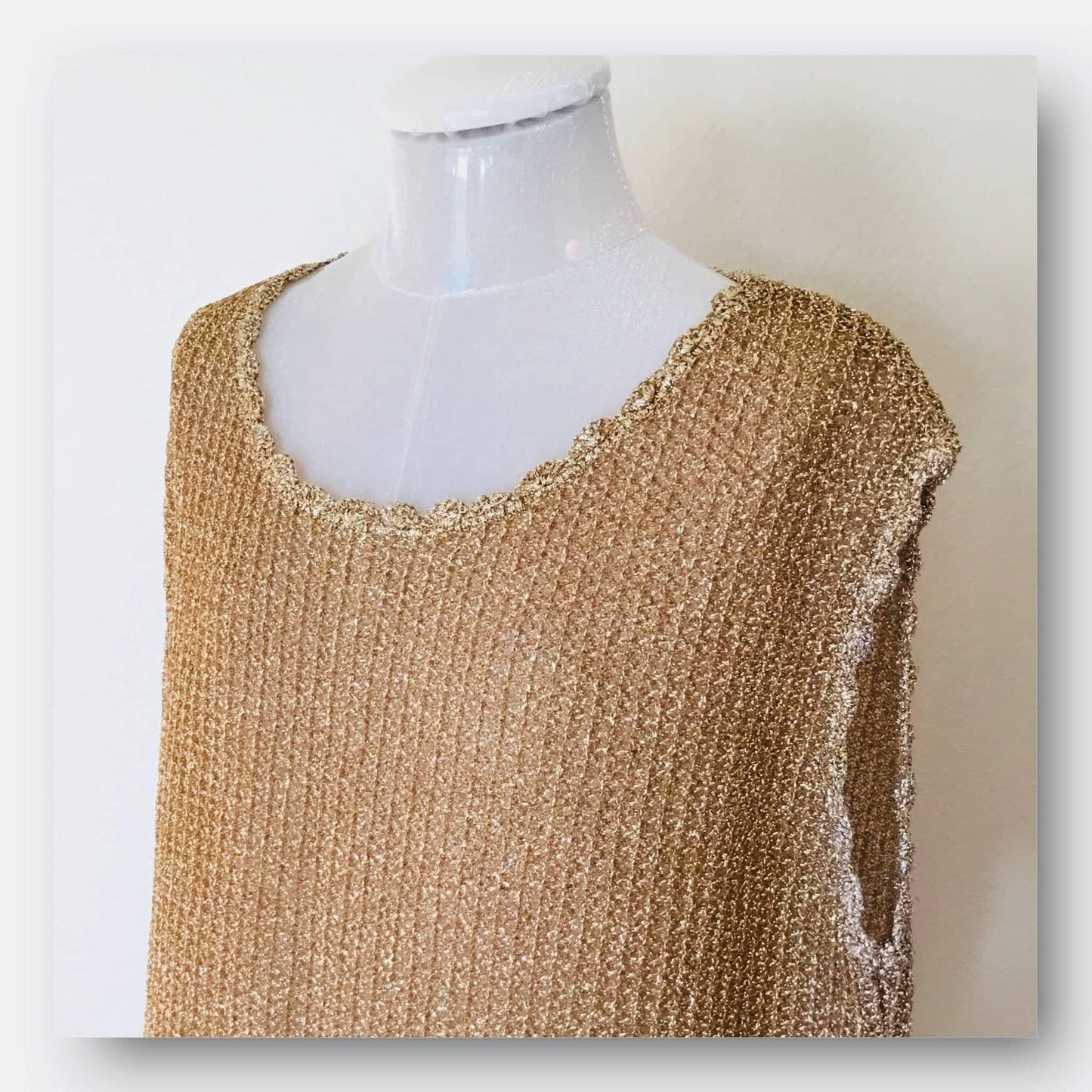 Vintage Gold Color Mesh Sleeveless Women’s Top