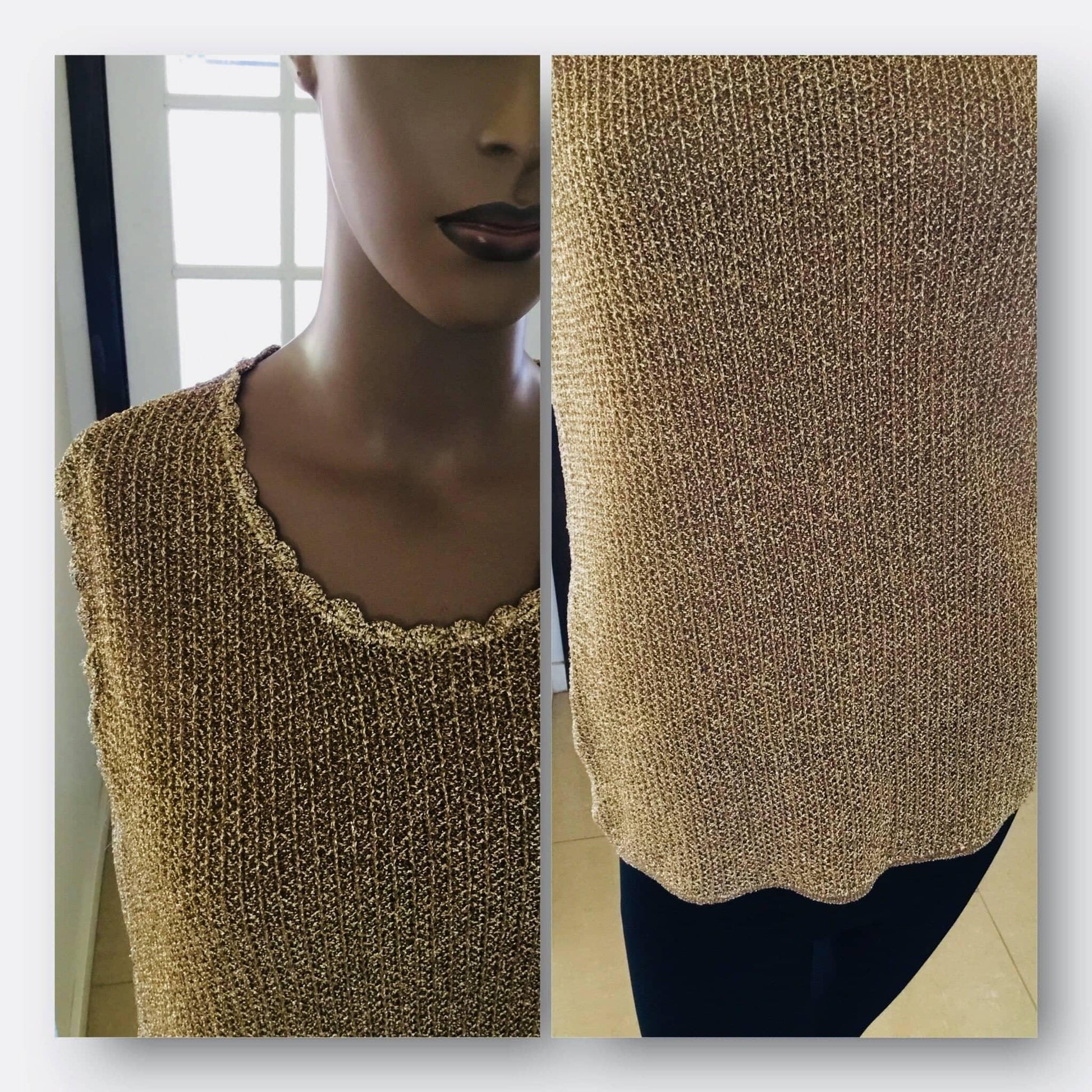 Vintage Gold Color Mesh Sleeveless Women’s Top