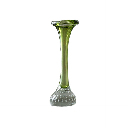 Vintage Green and Clear Glass Vase: Mid-Century Modern Home Decor