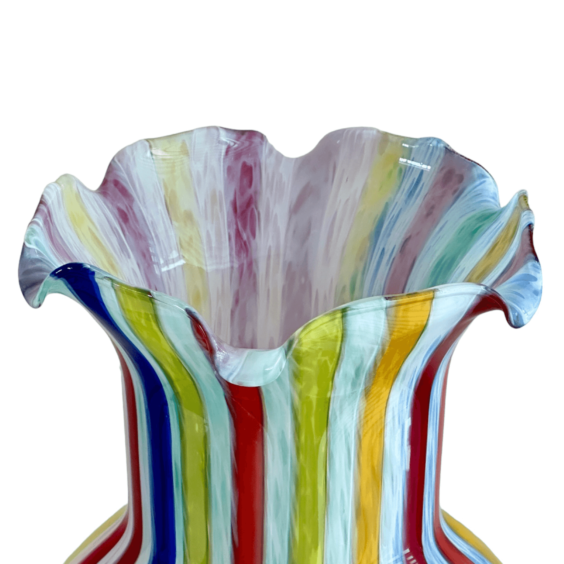 Vintage Hand Blown Murano Glass Multicolor Canes Vase