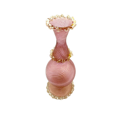 Vintage Murano Glass Pink Gold Flex Ribbed Bud Vase
