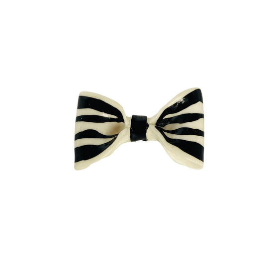 Vintage Plastic Black White Striped Bow Pin Brooch