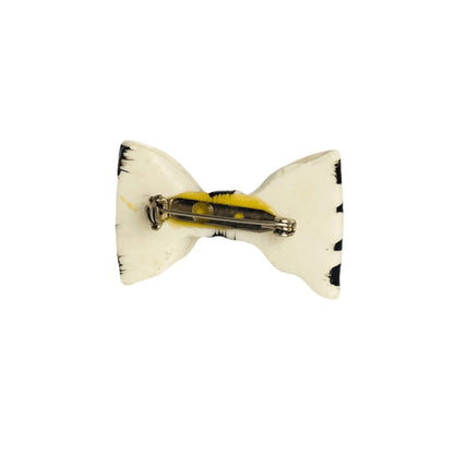 Vintage Plastic Black White Striped Bow Pin Brooch