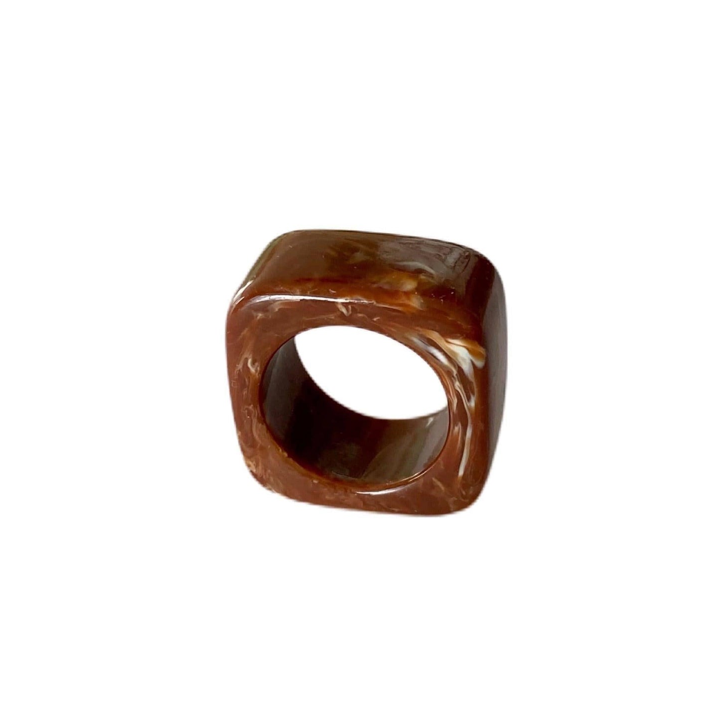 Vintage Plastic Ring Brown Marble Design Square