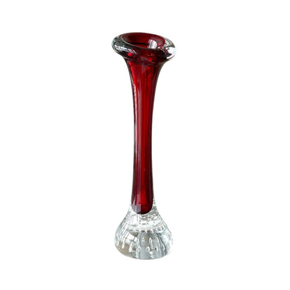 Vintage Red and Clear Glass Vase: Mid-Century Modern Home Decor