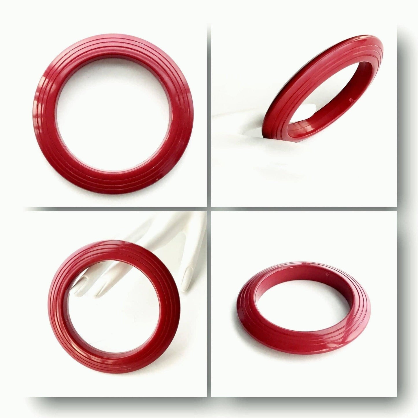 Vintage Saucer Bangle Concentric Ring Design Stunning Red Resin