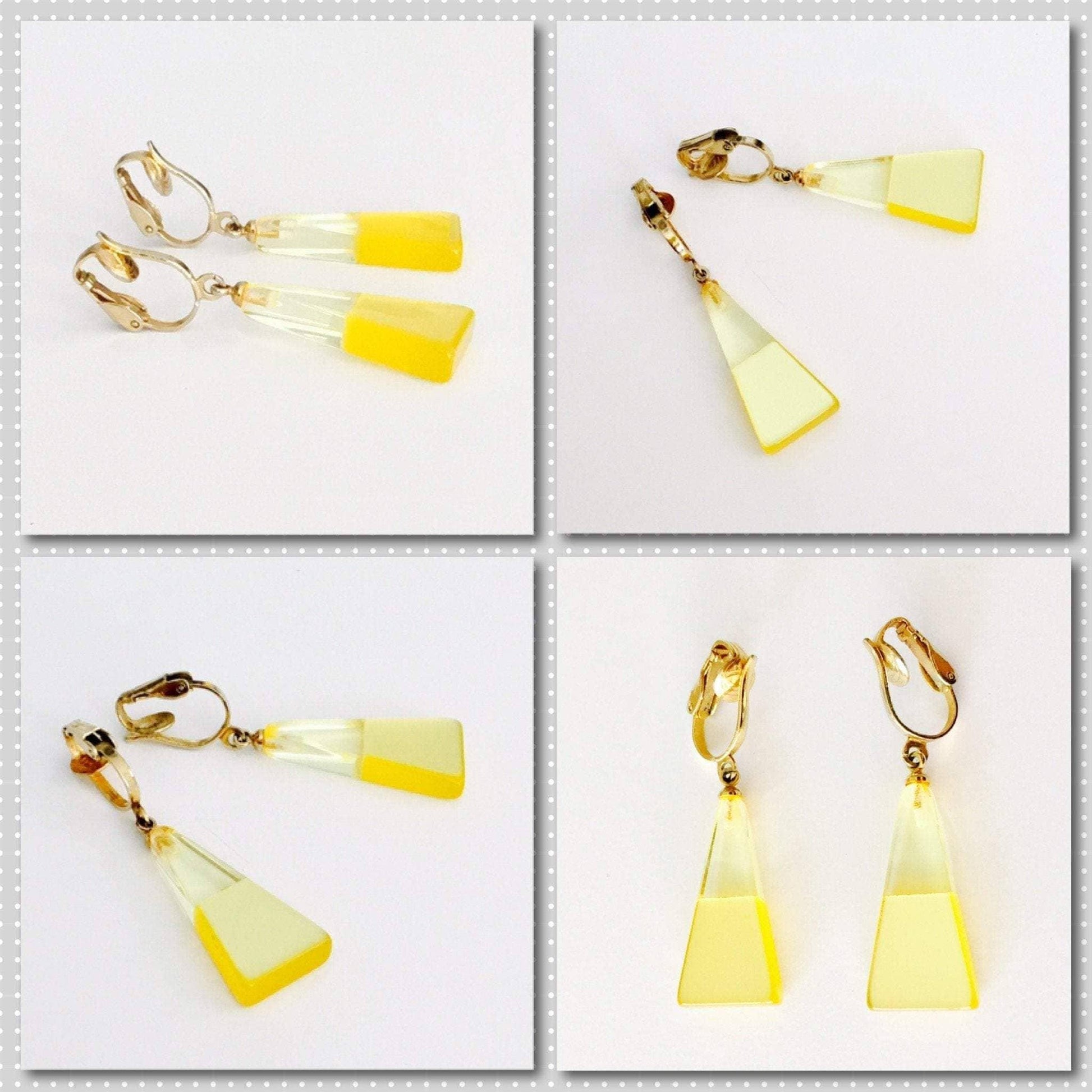 Vintage statement dangling Lucite clip on earrings