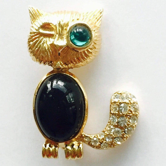 Vintage winking cat brooch fun figural jewelry