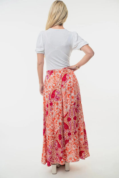 White Birch Full Size High Waisted Floral Woven Skirt Orange