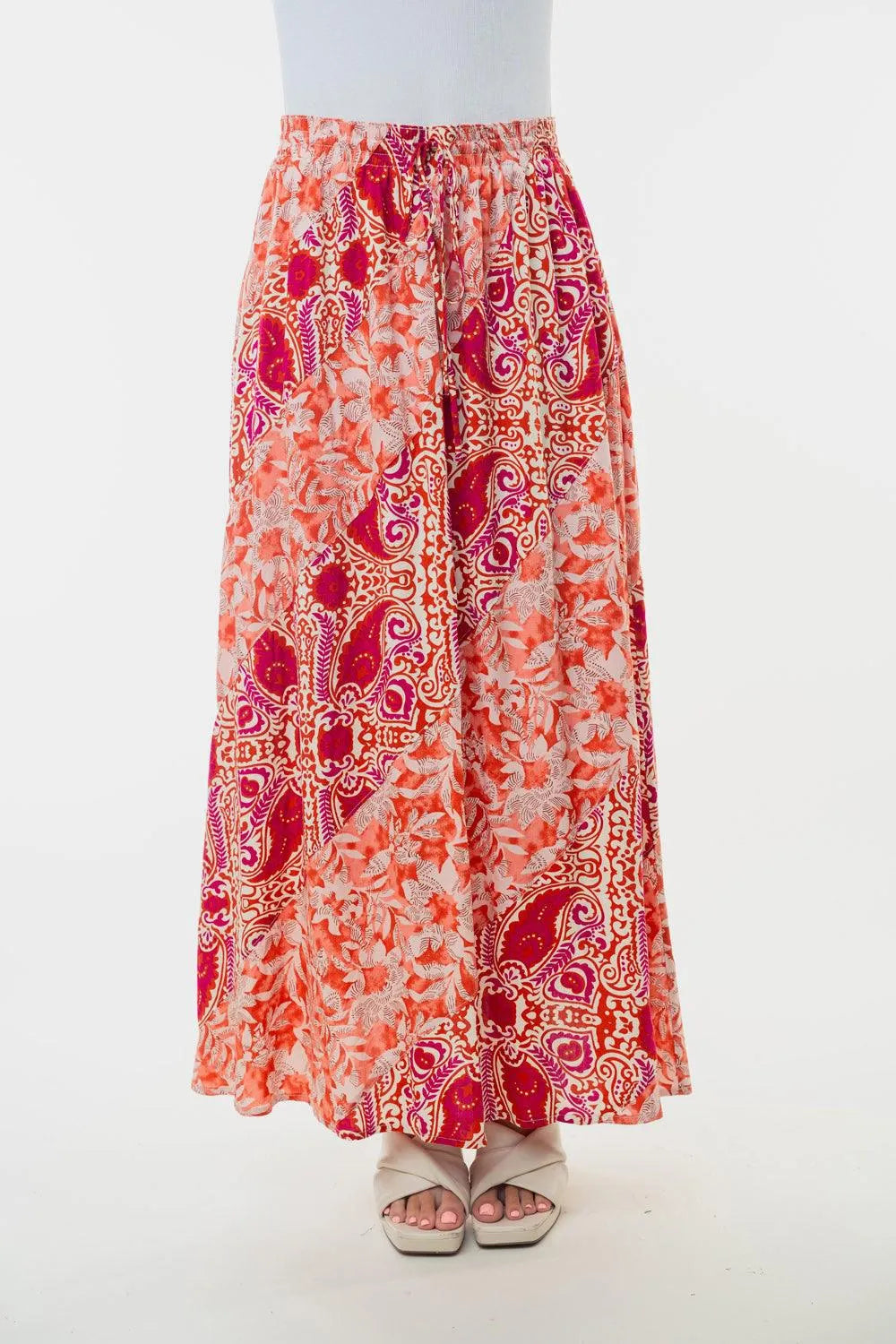 White Birch Full Size High Waisted Floral Woven Skirt Orange