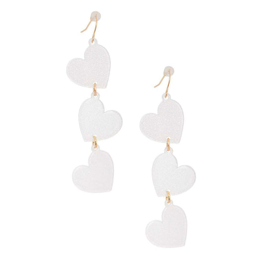 White Heart Dangle Earrings