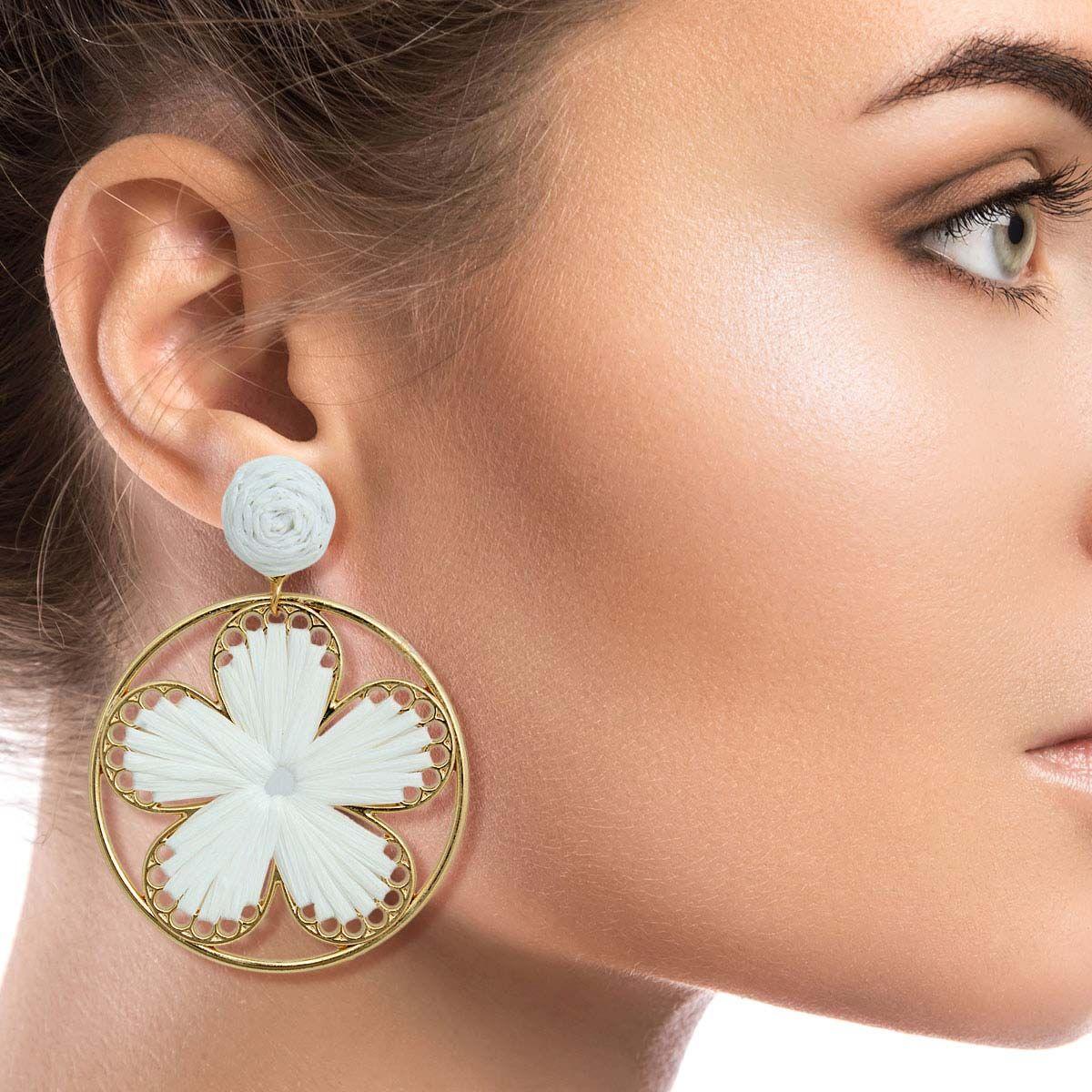 White Raffia Flower Earrings | Stylish & Unique Earrings