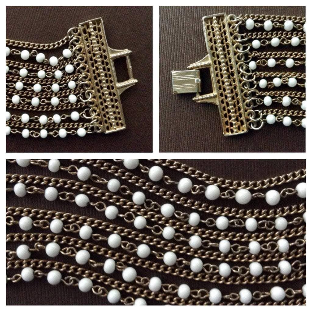 Women's multi strand gold-tone & white bead chain bracelet