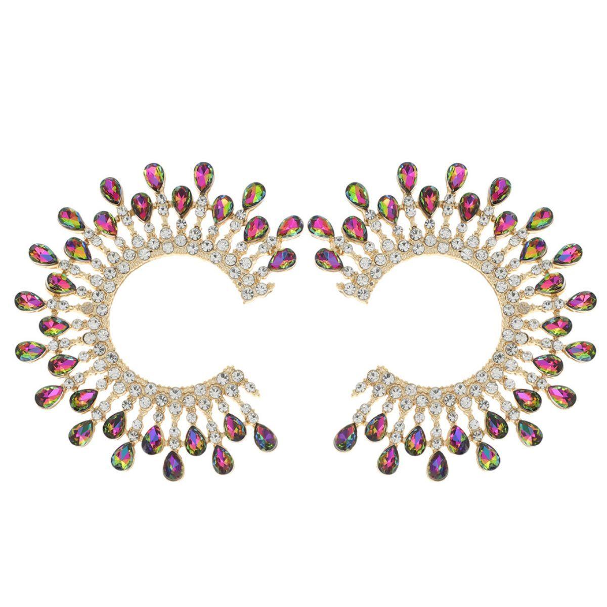 Women's Pink-green C-Shape Studs: Edgy Elegance for Your Ears