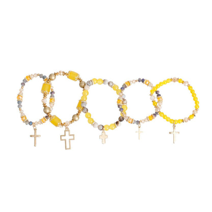 Yellow Beads Cross Charms Bracelets